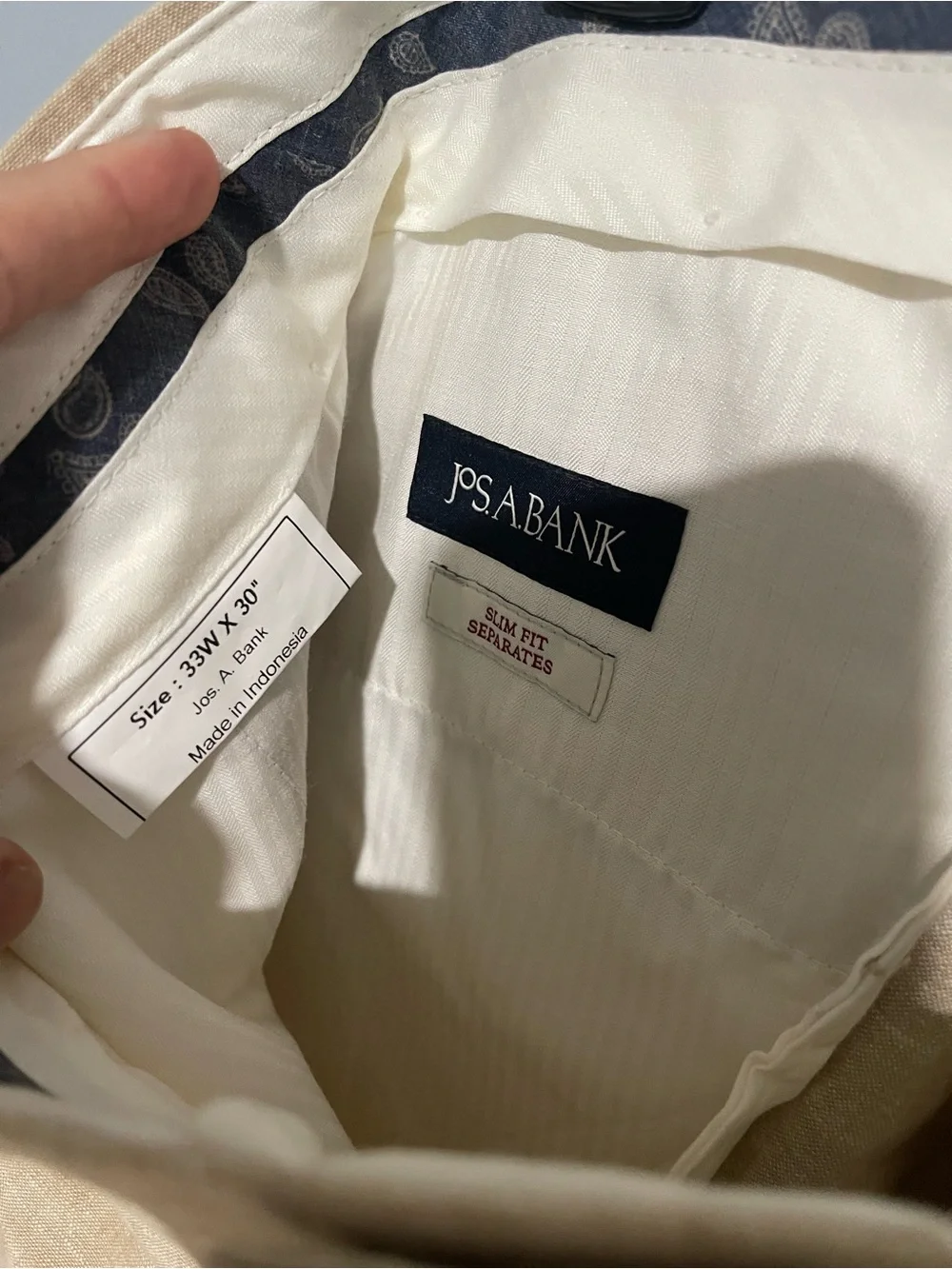 Jos A Bank Dress Pants Linen Blend Slim Fit Suit Separates Men’s 33x30 Beige